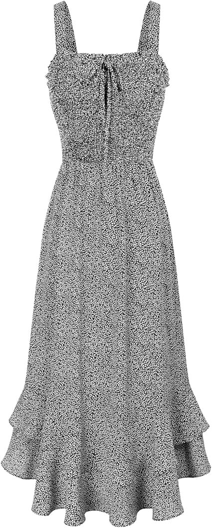 Women's 2025 Summer Floral Boho Dress Square Neck Strapped Swing A Line Sundress Beach Long Maxi Outfits