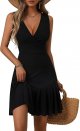 Women's Summer Sleeveless Sexy Wrap V Neck Floral Sundress Mini Dress