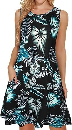 Women's Summer Dresses 2025 Beach Casual Sleeveless Floral Print Tank Loose Sundress with Pocket