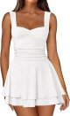 Women's Square Neck Sleeveless Mini Dress Ruched Waist Tiered Ruffle Hem A Line Short Dresses