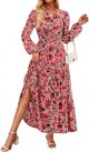 Women's 2025 Fall Long Sleeve Maxi Dress Floral Print V Neck Empire Waist A Line Tiered Flowy Boho Party Dresses