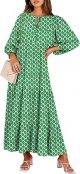 Womens Boho Maxi Dresses 2025 Summer V Neck Puff Sleeve Floral Flowy Swing Fall Casual Long Dress