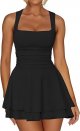 Women's Square Neck Ruffle Hem Mini Dress Ruched Waist Short Party Dresses
